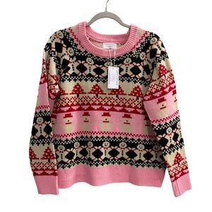 NWT Christmas Sweater with Snowman Gingerbread Pink Size Medium Pit